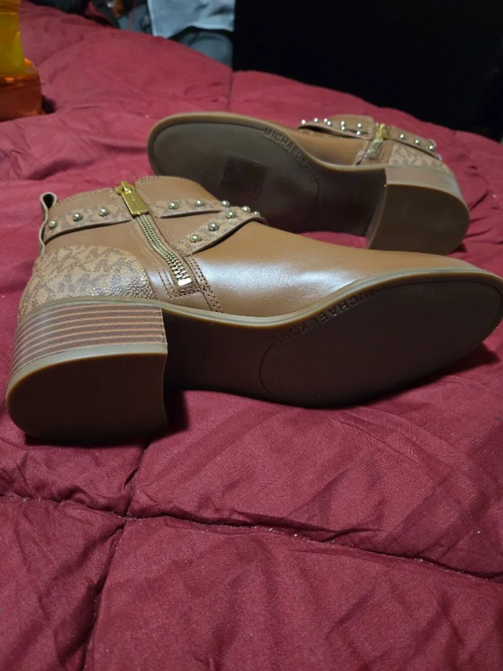 Michael Kors Ankle Boots Brown Logo Studded, Size: 6M
